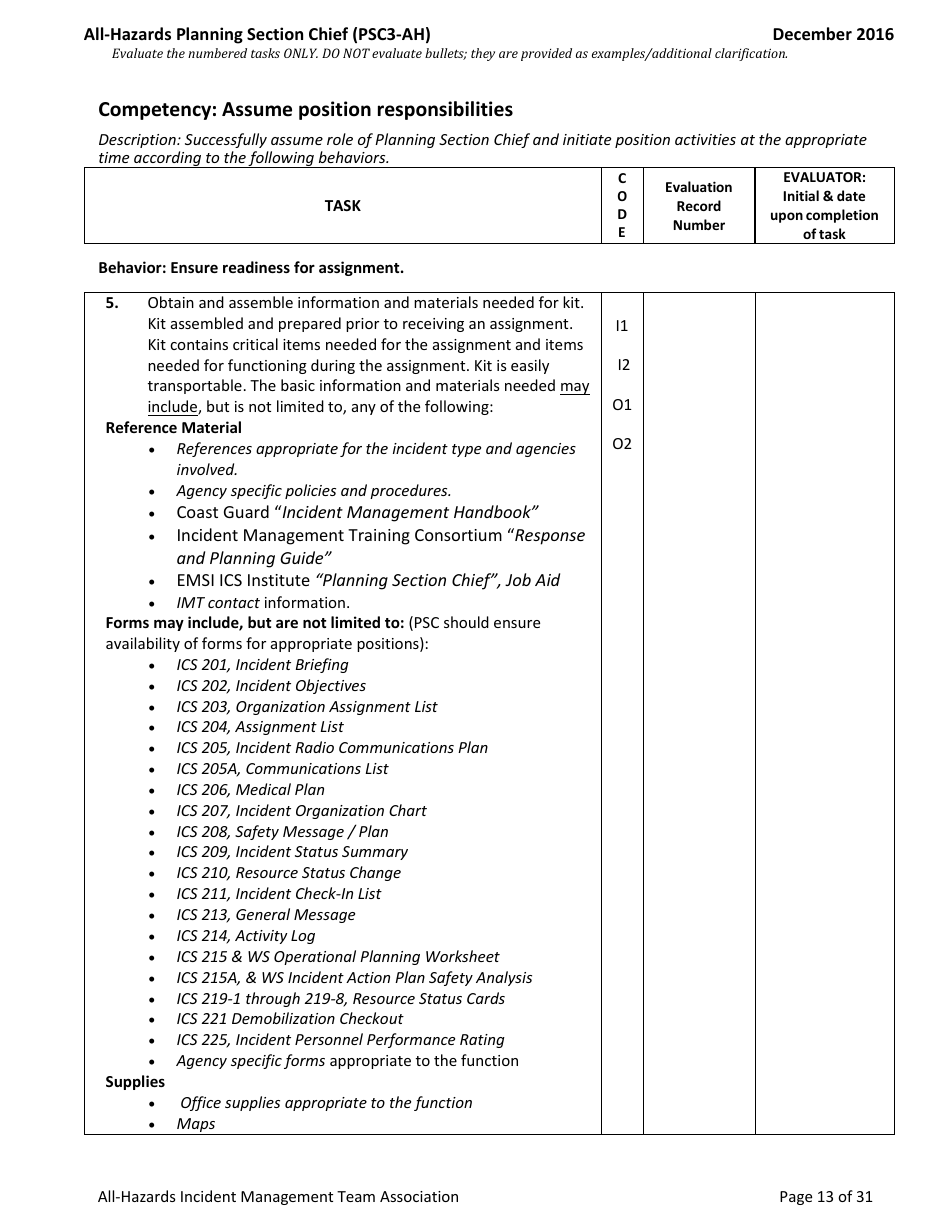 Task Book for the Position of Type 3 All-hazards Planning Section Chief (Psc3-ah) - Washington, Page 13