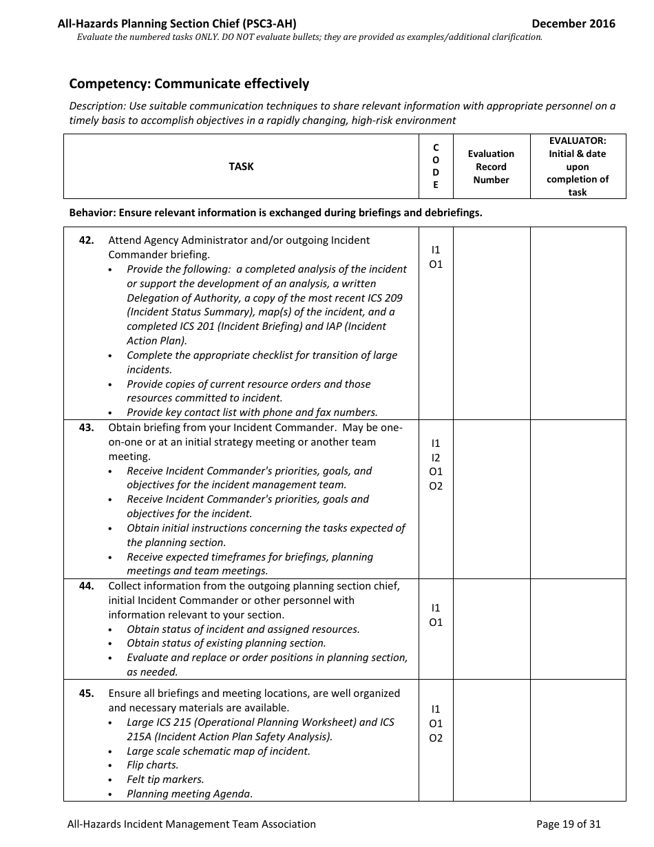 Task Book for the Position of Type 3 All-hazards Planning Section Chief (Psc3-ah) - Washington, Page 19