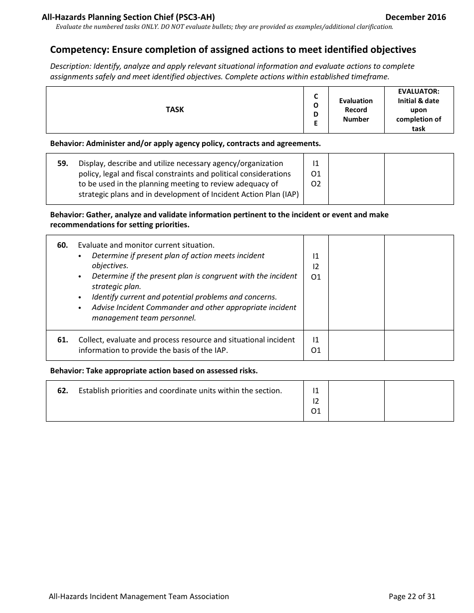 Task Book for the Position of Type 3 All-hazards Planning Section Chief (Psc3-ah) - Washington, Page 22
