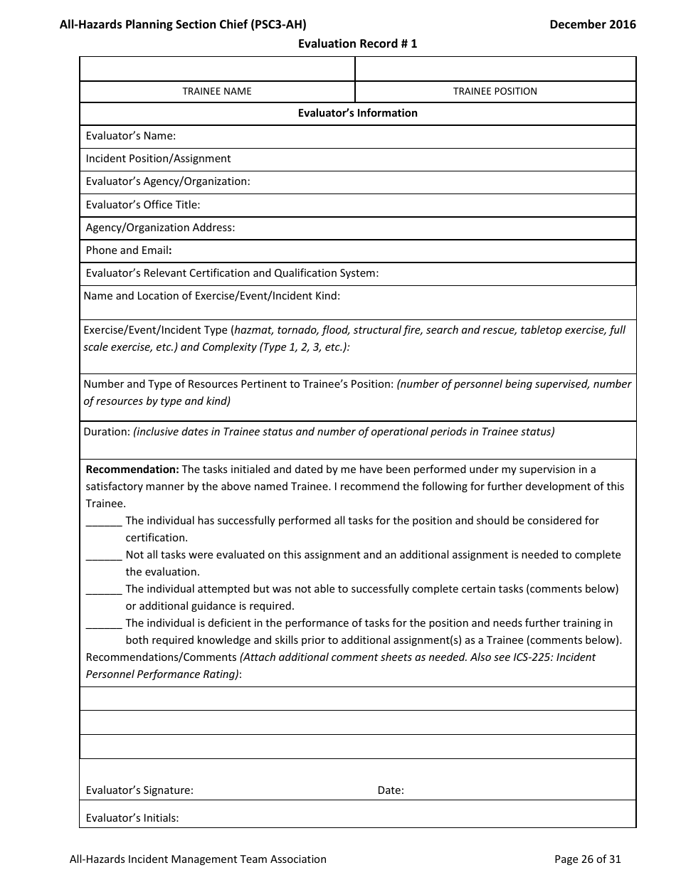 Task Book for the Position of Type 3 All-hazards Planning Section Chief (Psc3-ah) - Washington, Page 26