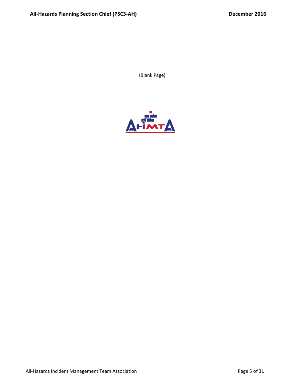 Task Book for the Position of Type 3 All-hazards Planning Section Chief (Psc3-ah) - Washington, Page 5