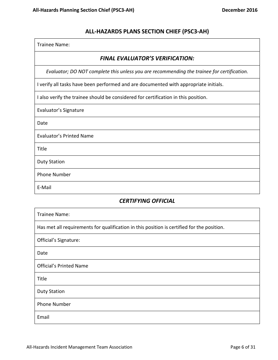 Task Book for the Position of Type 3 All-hazards Planning Section Chief (Psc3-ah) - Washington, Page 6