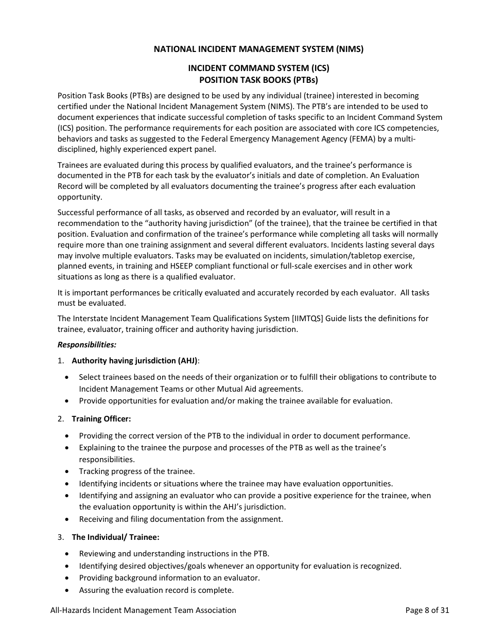 Task Book for the Position of Type 3 All-hazards Planning Section Chief (Psc3-ah) - Washington, Page 8