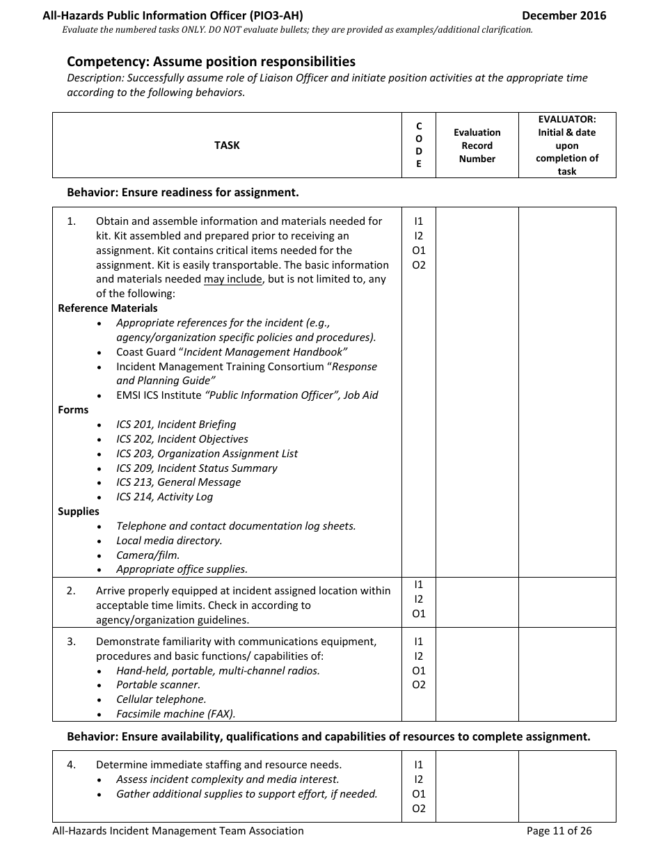 Task Book for the Position of Type 3 All-hazards Public Information Officer (Pio3-ah) - Washington, Page 11