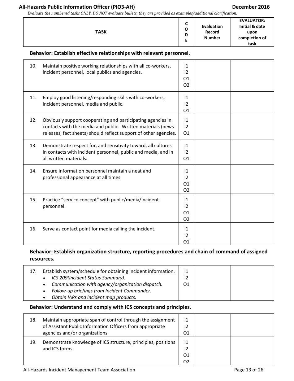 Task Book for the Position of Type 3 All-hazards Public Information Officer (Pio3-ah) - Washington, Page 13