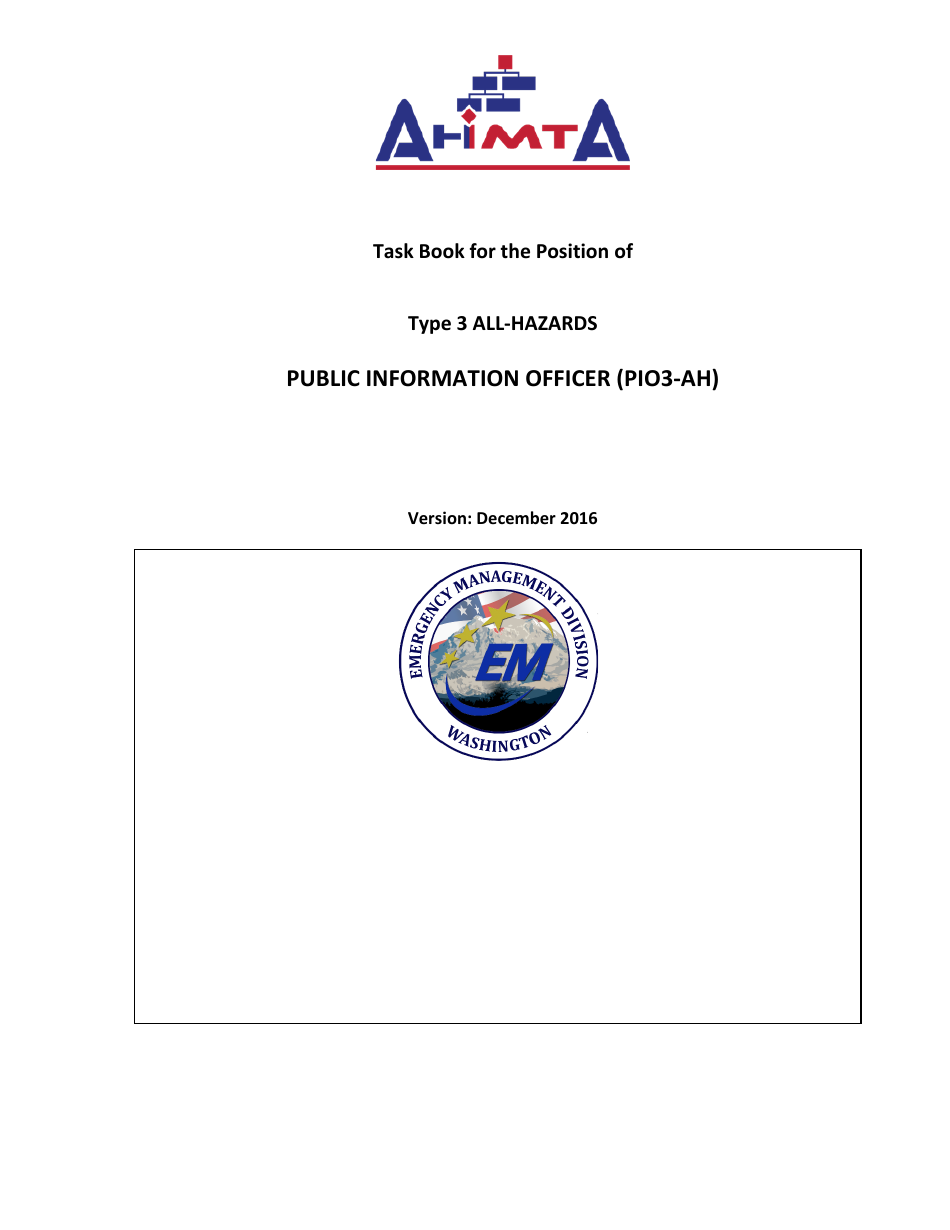 Task Book for the Position of Type 3 All-hazards Public Information Officer (Pio3-ah) - Washington, Page 1