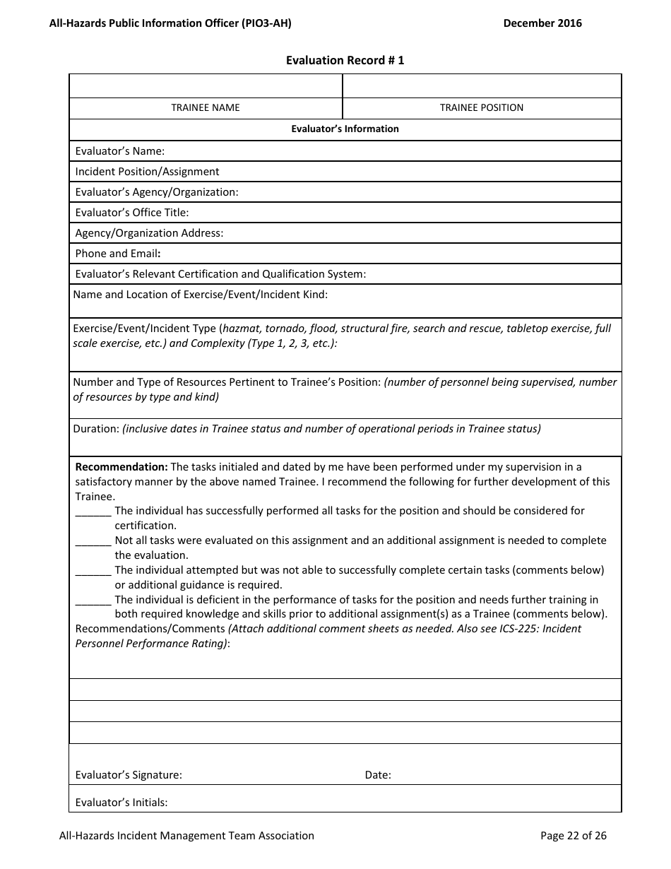 Task Book for the Position of Type 3 All-hazards Public Information Officer (Pio3-ah) - Washington, Page 22