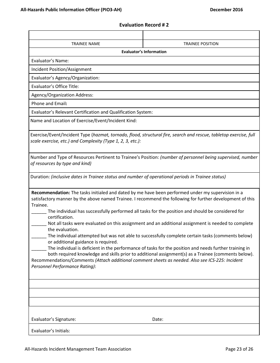 Task Book for the Position of Type 3 All-hazards Public Information Officer (Pio3-ah) - Washington, Page 23