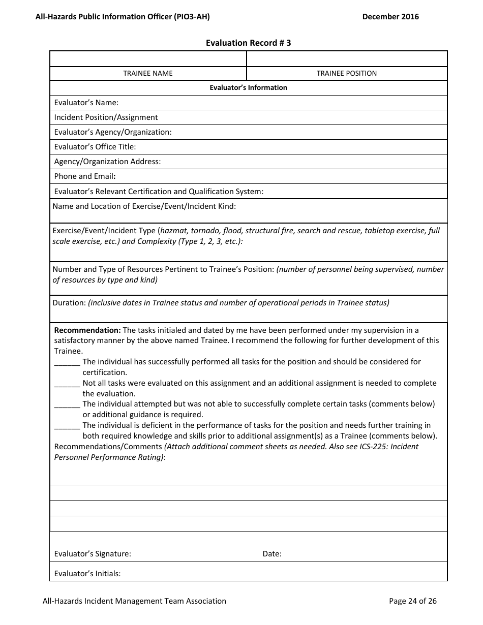 Task Book for the Position of Type 3 All-hazards Public Information Officer (Pio3-ah) - Washington, Page 24