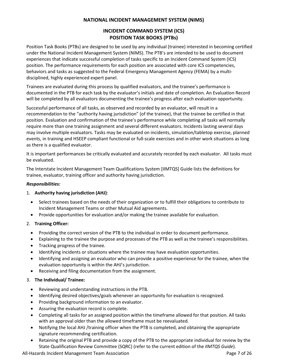 Task Book for the Position of Type 3 All-hazards Public Information Officer (Pio3-ah) - Washington, Page 7