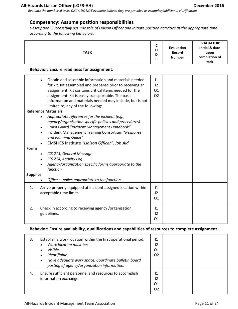 Task Book for the Position of All-hazards Liaison Officer (Lofr-Ah) - Washington, Page 11