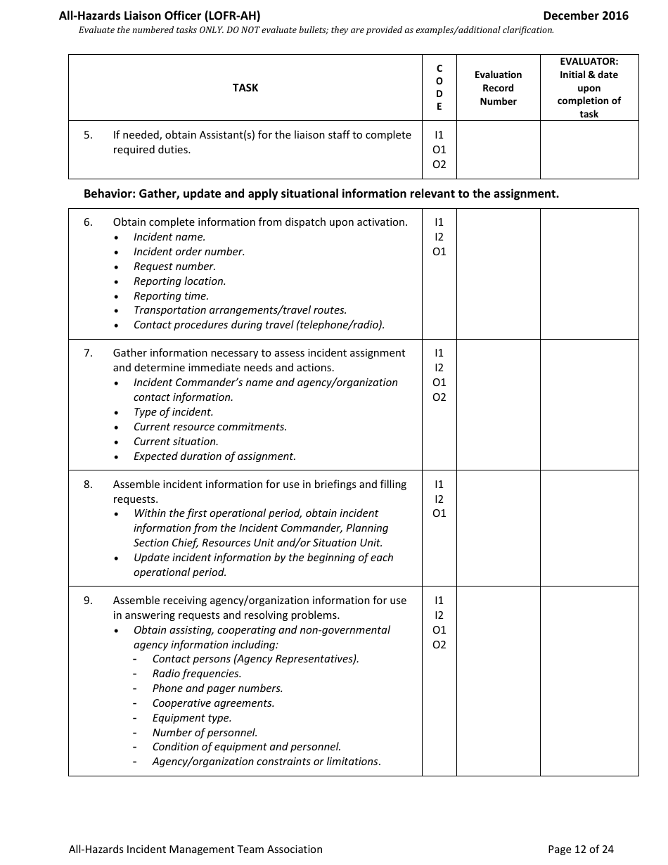 Task Book for the Position of All-hazards Liaison Officer (Lofr-Ah) - Washington, Page 12
