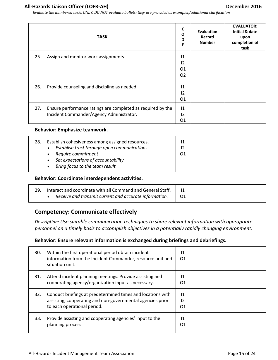 Task Book for the Position of All-hazards Liaison Officer (Lofr-Ah) - Washington, Page 15