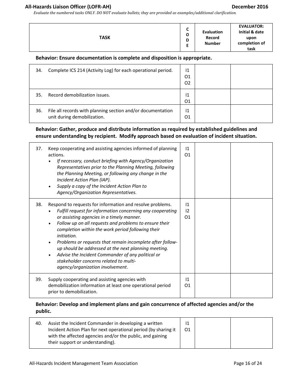 Task Book for the Position of All-hazards Liaison Officer (Lofr-Ah) - Washington, Page 16