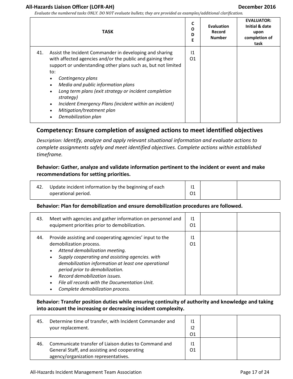 Task Book for the Position of All-hazards Liaison Officer (Lofr-Ah) - Washington, Page 17