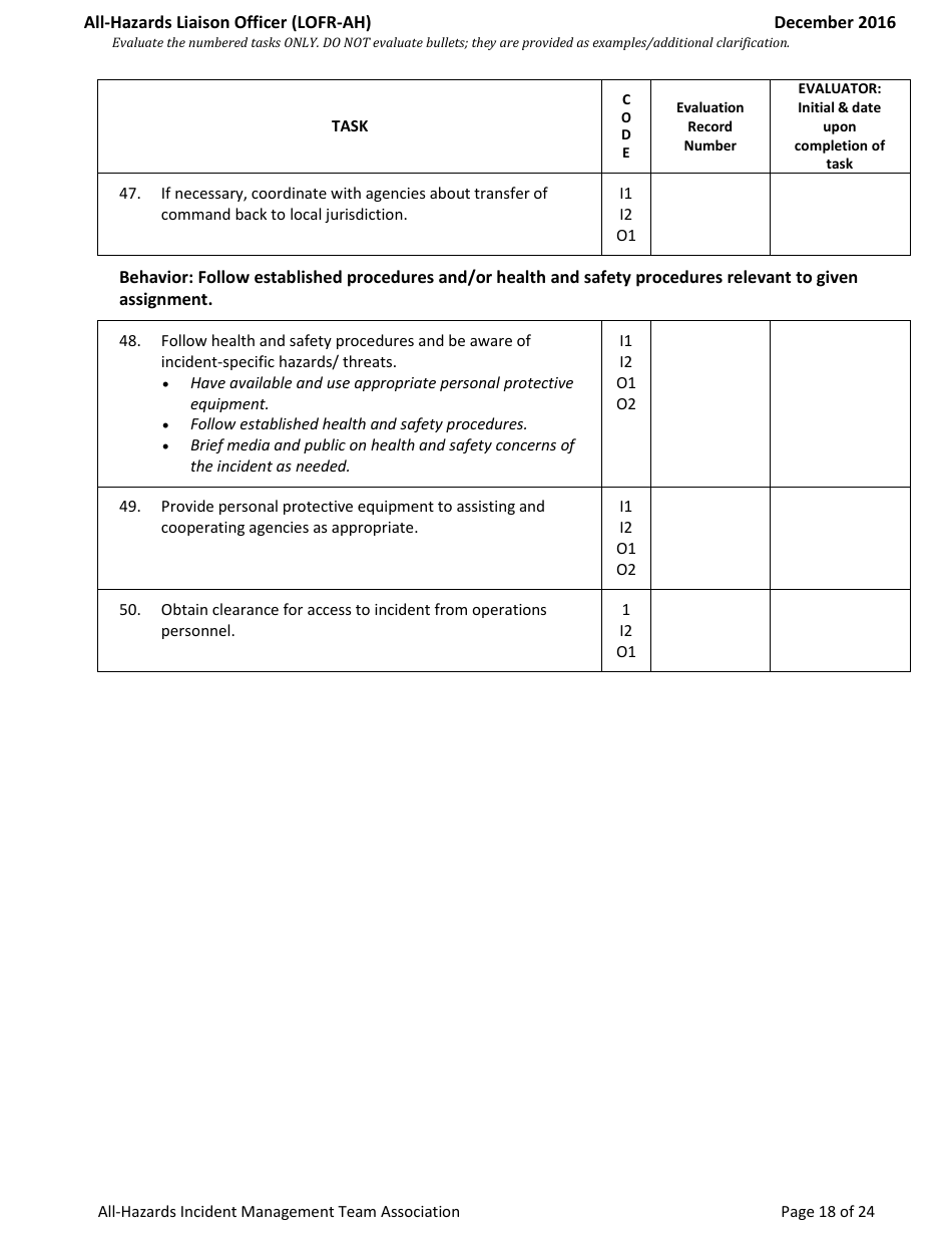 Task Book for the Position of All-hazards Liaison Officer (Lofr-Ah) - Washington, Page 18