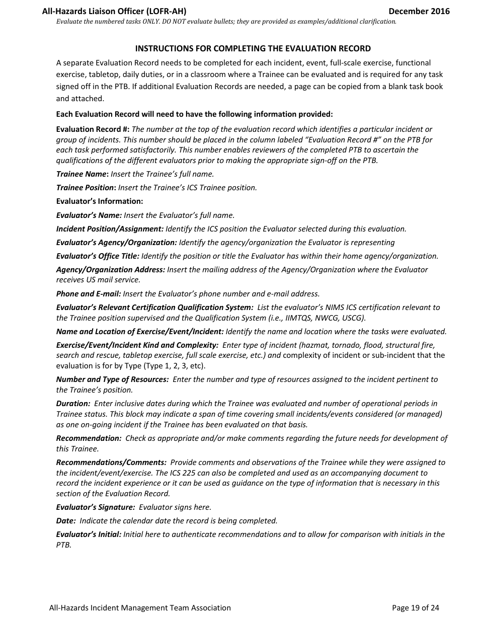 Task Book for the Position of All-hazards Liaison Officer (Lofr-Ah) - Washington, Page 19