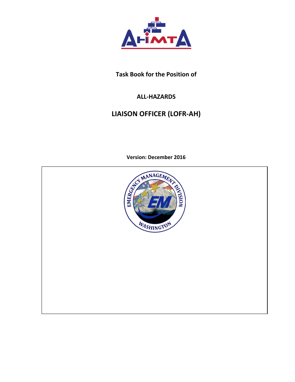 Task Book for the Position of All-hazards Liaison Officer (Lofr-Ah) - Washington, Page 1