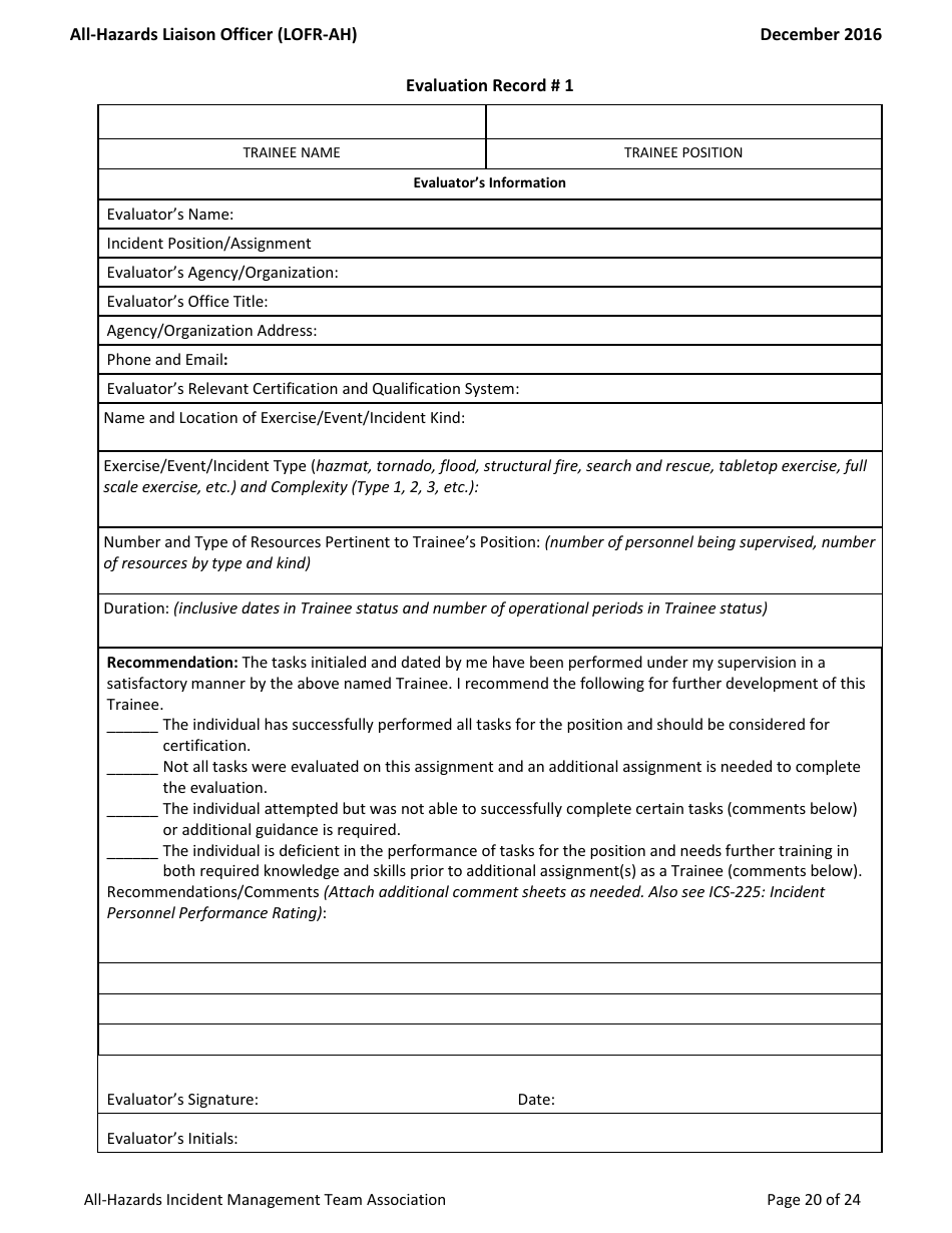 Task Book for the Position of All-hazards Liaison Officer (Lofr-Ah) - Washington, Page 20