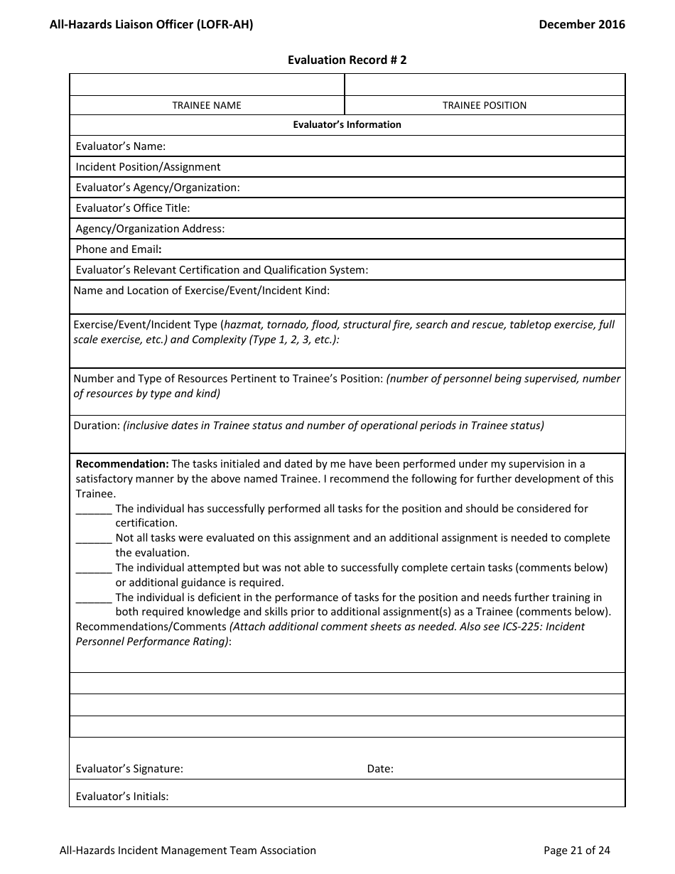 Task Book for the Position of All-hazards Liaison Officer (Lofr-Ah) - Washington, Page 21
