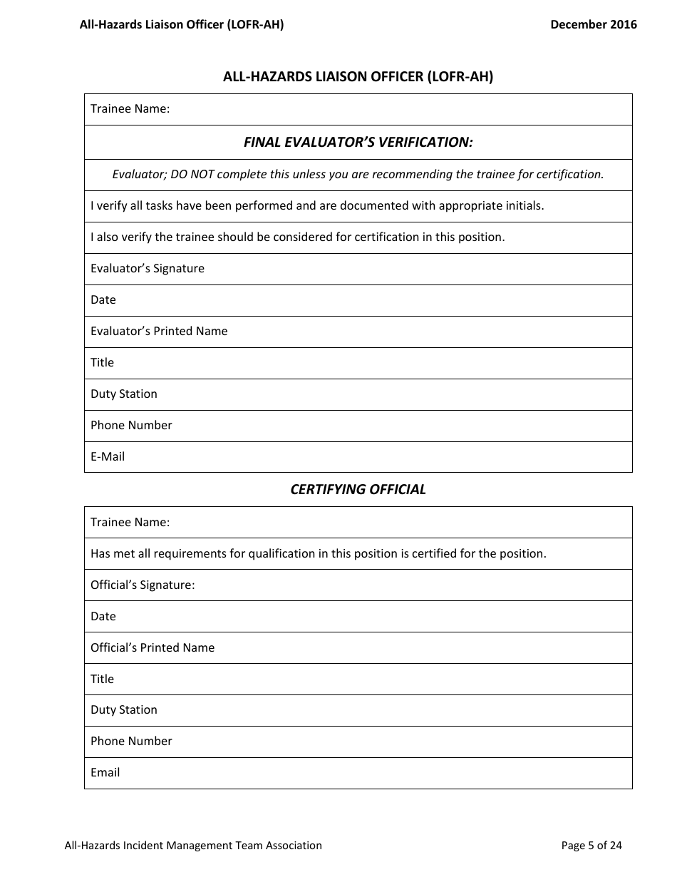 Task Book for the Position of All-hazards Liaison Officer (Lofr-Ah) - Washington, Page 5