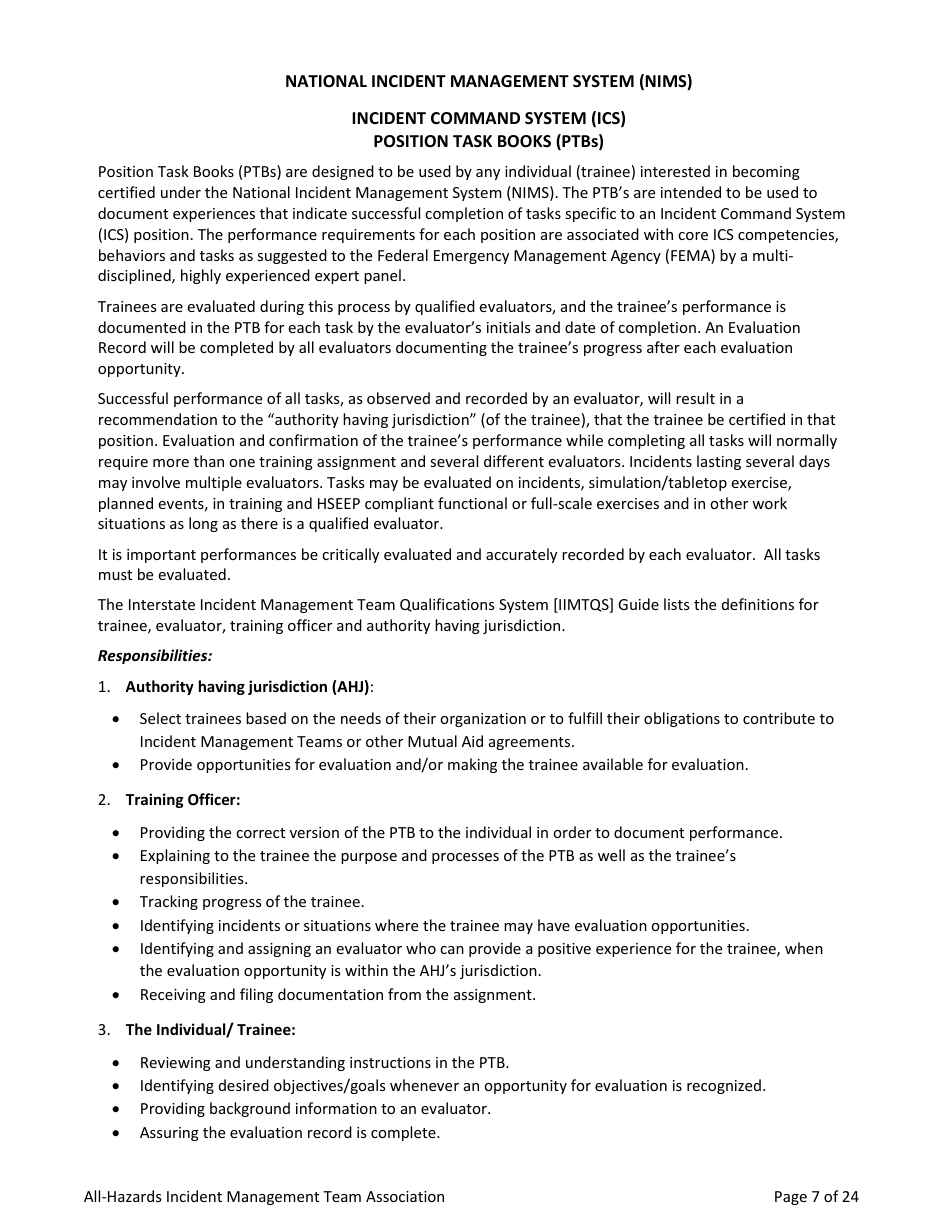 Task Book for the Position of All-hazards Liaison Officer (Lofr-Ah) - Washington, Page 7
