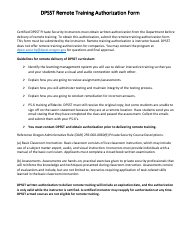 Document preview: Dpsst Remote Training Authorization Form - Oregon