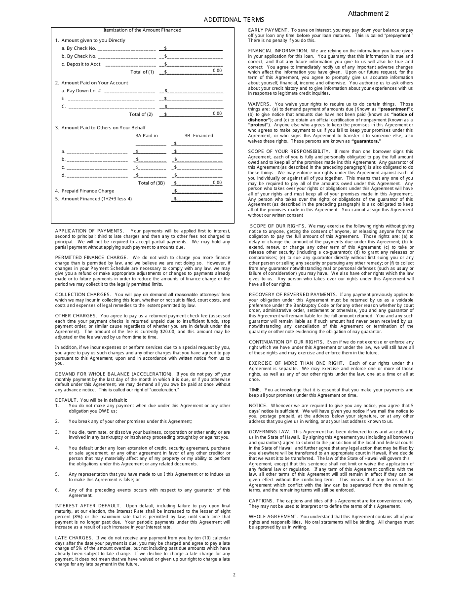 Attachment 2 OHA Malama Loan Agreement (Unsecured) - Hawaii, Page 2