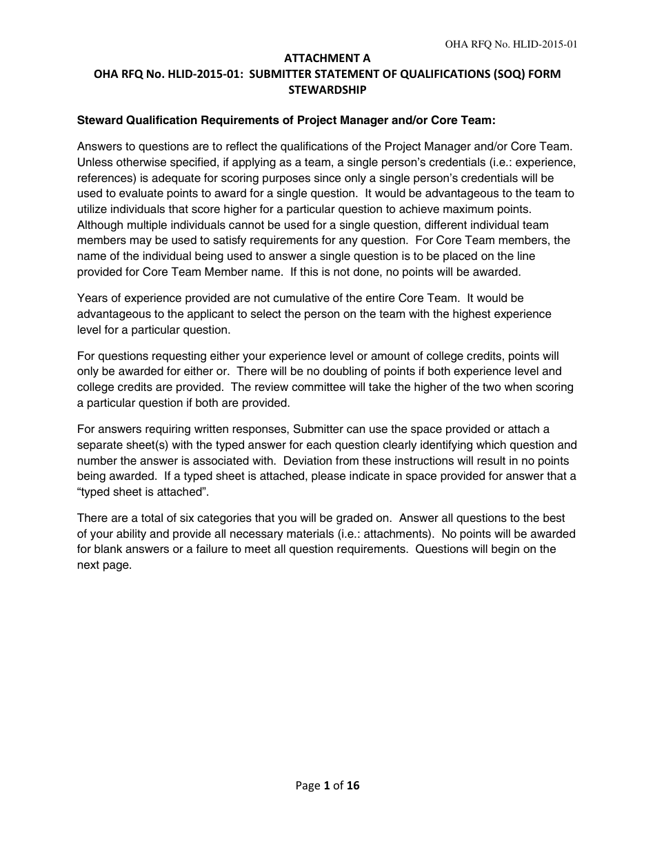 Attachment A Submitter Statement of Qualifications (Soq) Form Stewardship - Hawaii, Page 1