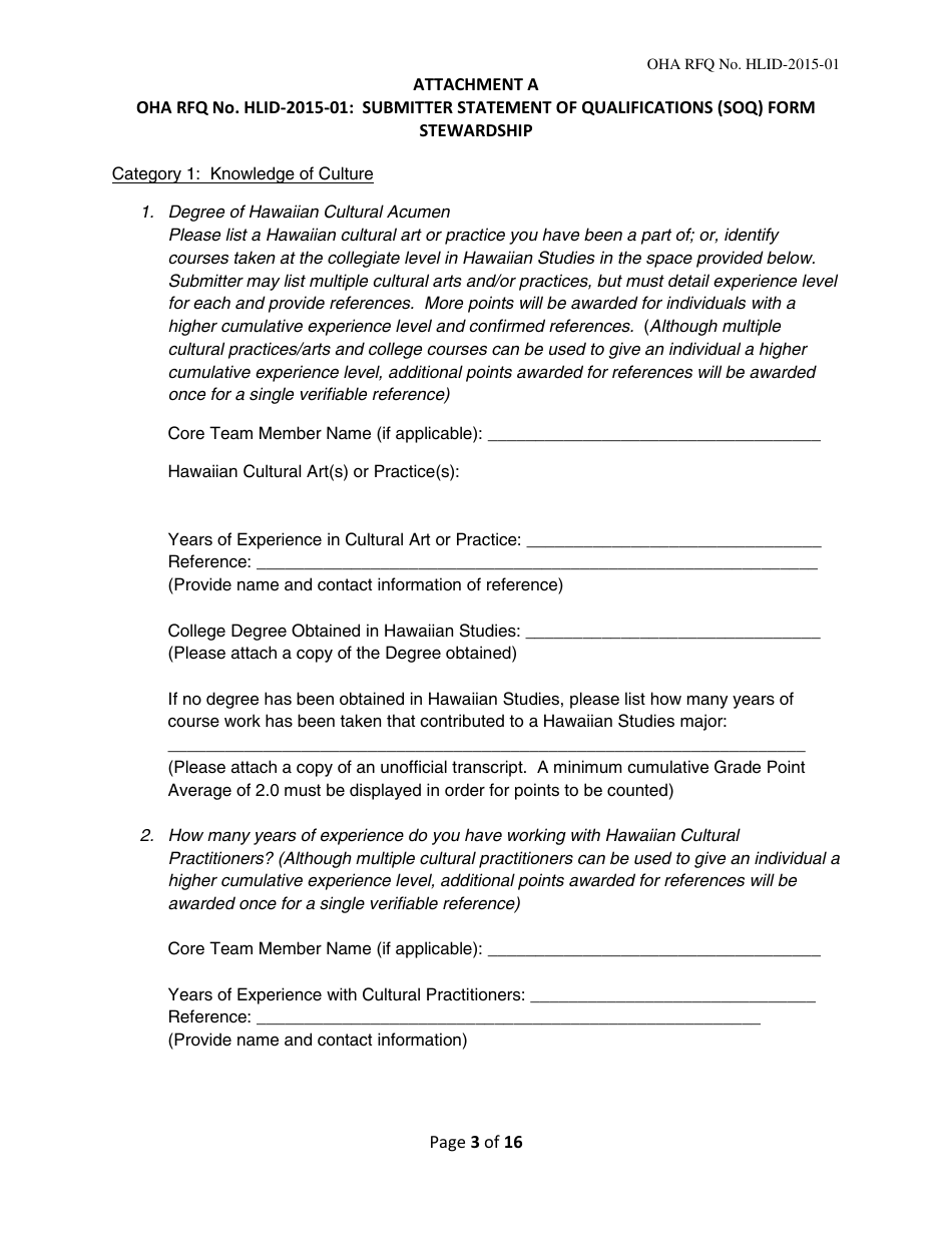 Attachment A Submitter Statement of Qualifications (Soq) Form Stewardship - Hawaii, Page 3