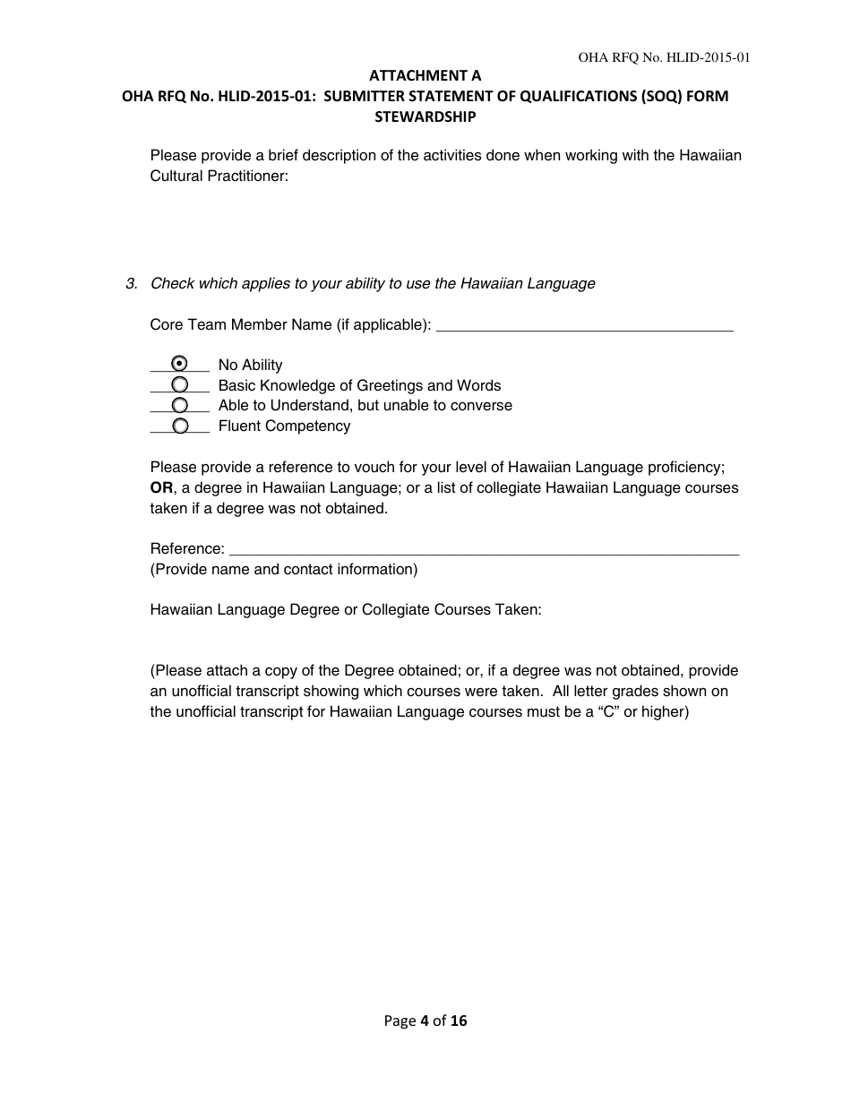 Attachment A Submitter Statement of Qualifications (Soq) Form Stewardship - Hawaii, Page 4