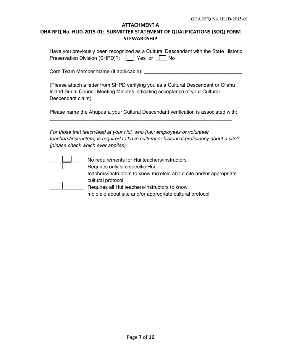 Attachment A Submitter Statement of Qualifications (Soq) Form Stewardship - Hawaii, Page 7