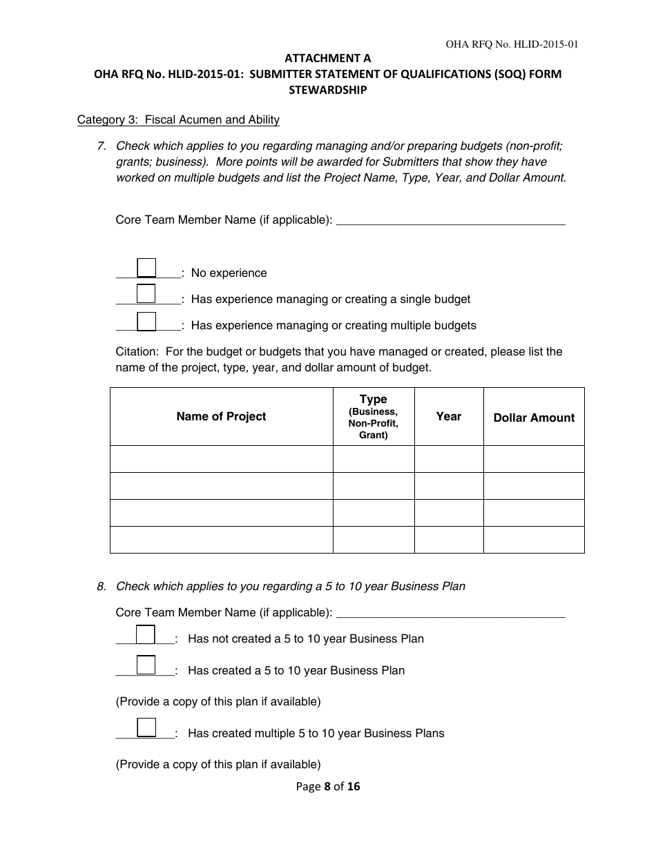 Attachment A Submitter Statement of Qualifications (Soq) Form Stewardship - Hawaii, Page 8