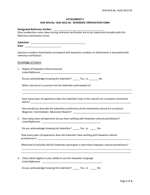 Attachment E Reference Verification Form - Hawaii