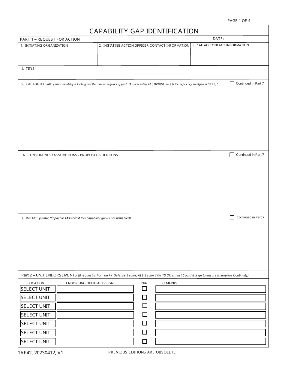 Form 1AF42 Capability Gap Identification, Page 1