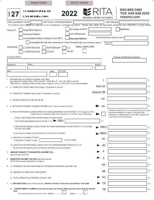 Form 27 2022 Printable Pdf