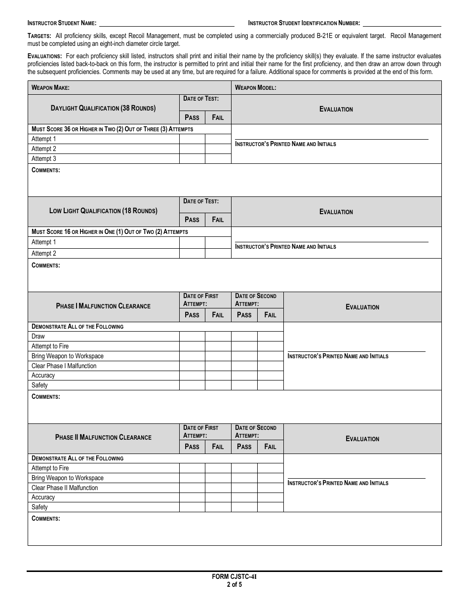 Form CJSTC-4I Firearms Instructor Performance Evaluation - Florida, Page 2