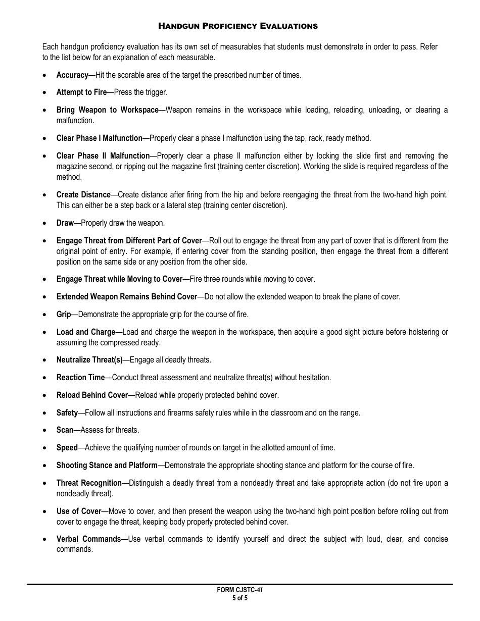 Form CJSTC-4I Firearms Instructor Performance Evaluation - Florida, Page 5
