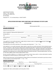 Document preview: Application for Public and Charitable Use Purchase of State Land as 38.05.810 - Alaska