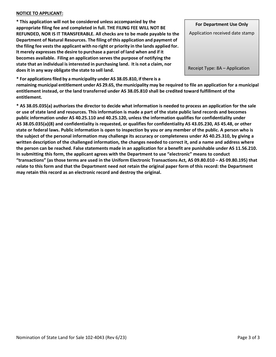 Application for Public and Charitable Use Purchase of State Land as 38.05.810 - Alaska, Page 3