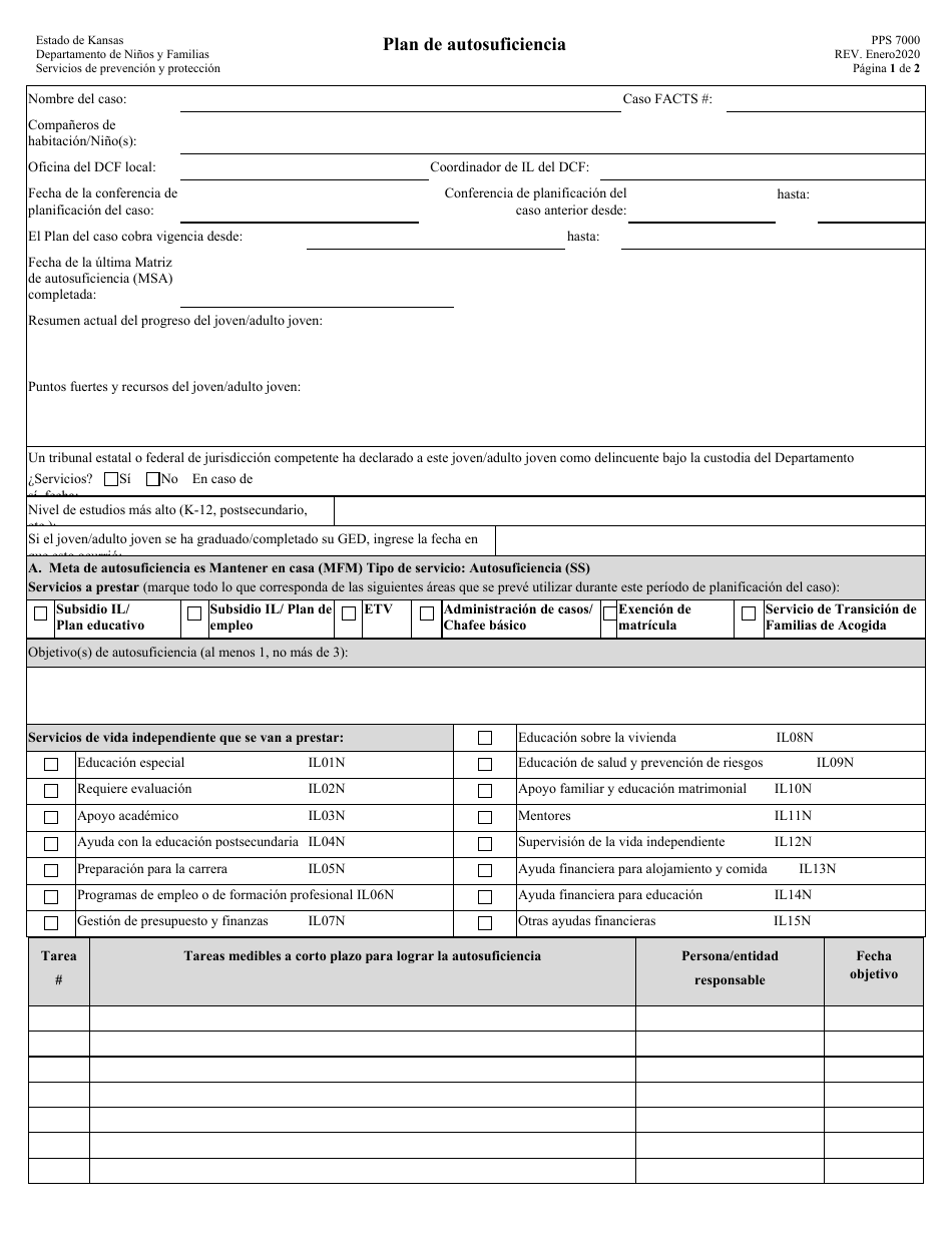 Formulario PPS7000 Plan De Autosuficiencia - Kansas (Spanish), Page 1