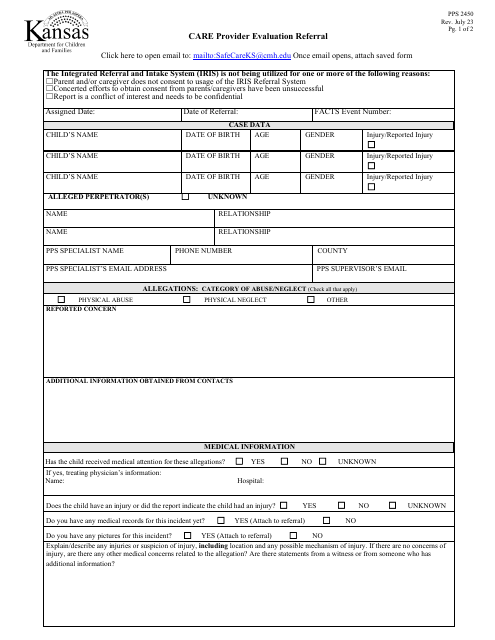 Form PPS2450 Care Provider Evaluation Referral - Kansas
