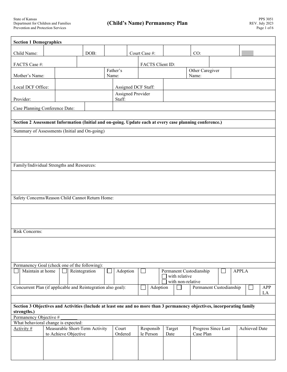 Form PPS3051 Download Printable PDF or Fill Online Permanency Plan ...