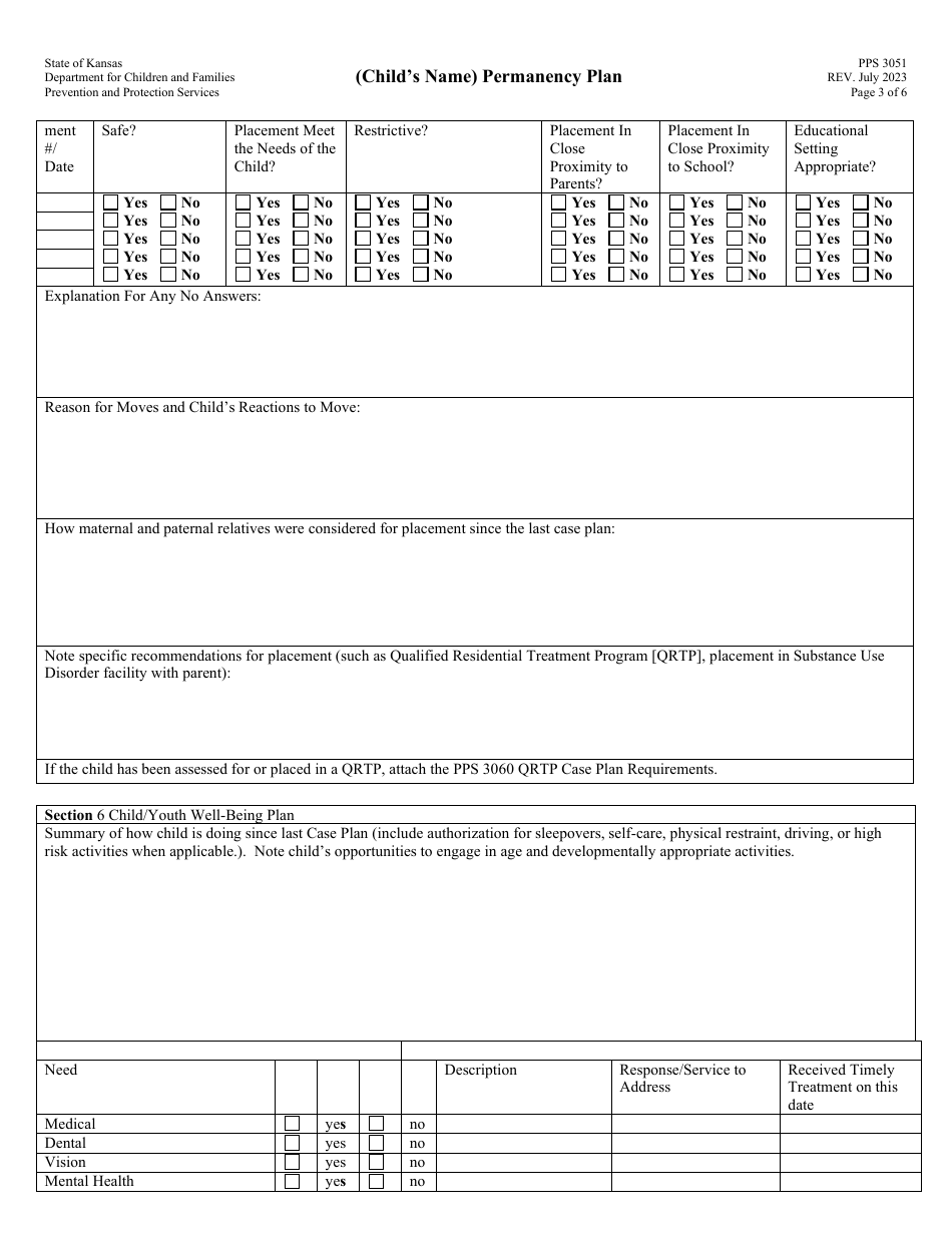 Form PPS3051 Permanency Plan - Kansas, Page 3