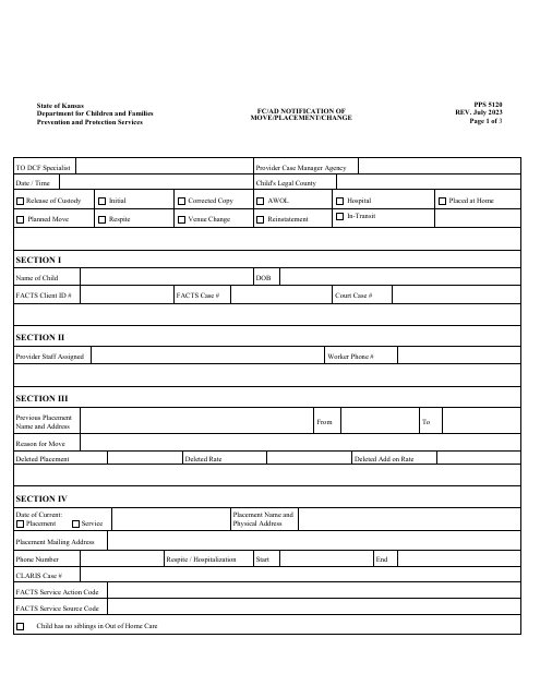 Form PPS5120 FC/Ad Notification of Move/Placement/Change - Kansas