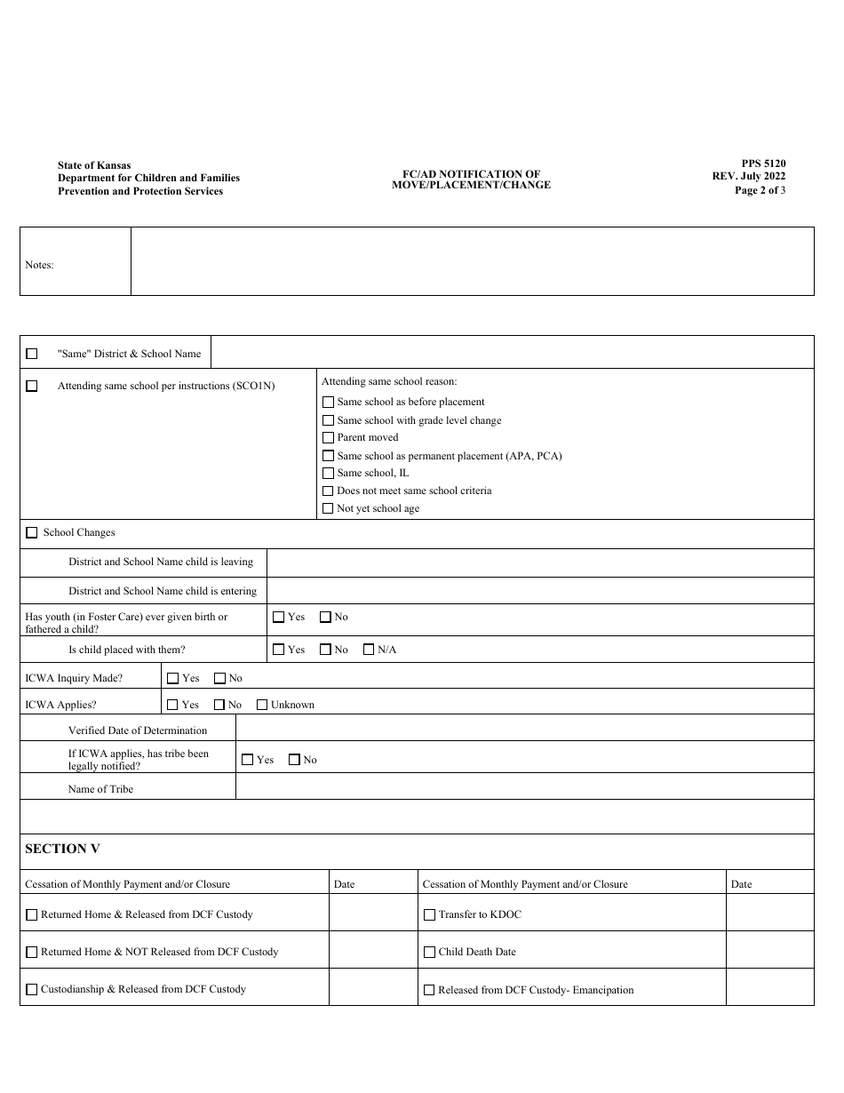 Form PPS5120 FC / Ad Notification of Move / Placement / Change - Kansas, Page 2