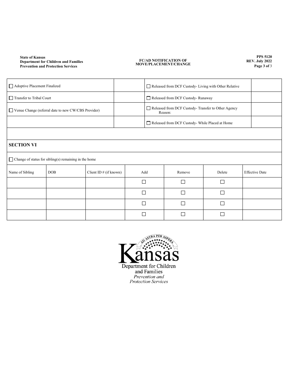 Form PPS5120 FC / Ad Notification of Move / Placement / Change - Kansas, Page 3