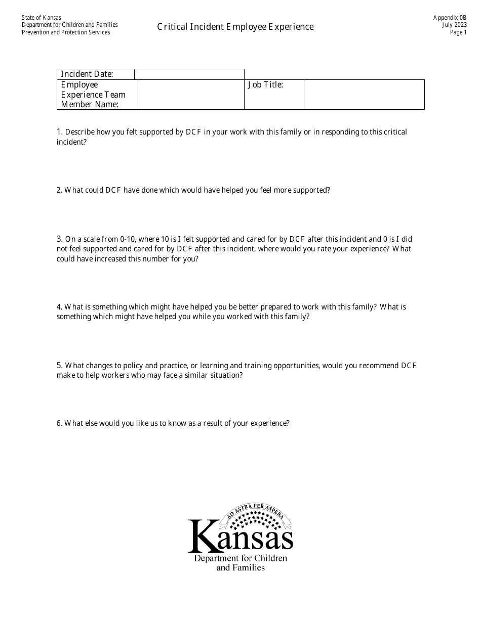 Appendix 0B Critical Incident Employee Experience - Kansas, Page 1