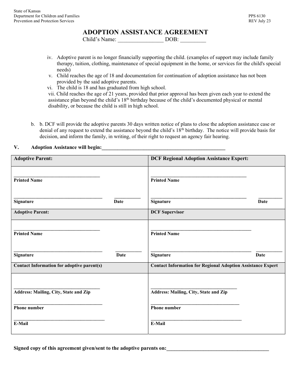 Form PPS6130 Adoption Assistance Agreement - Kansas, Page 3