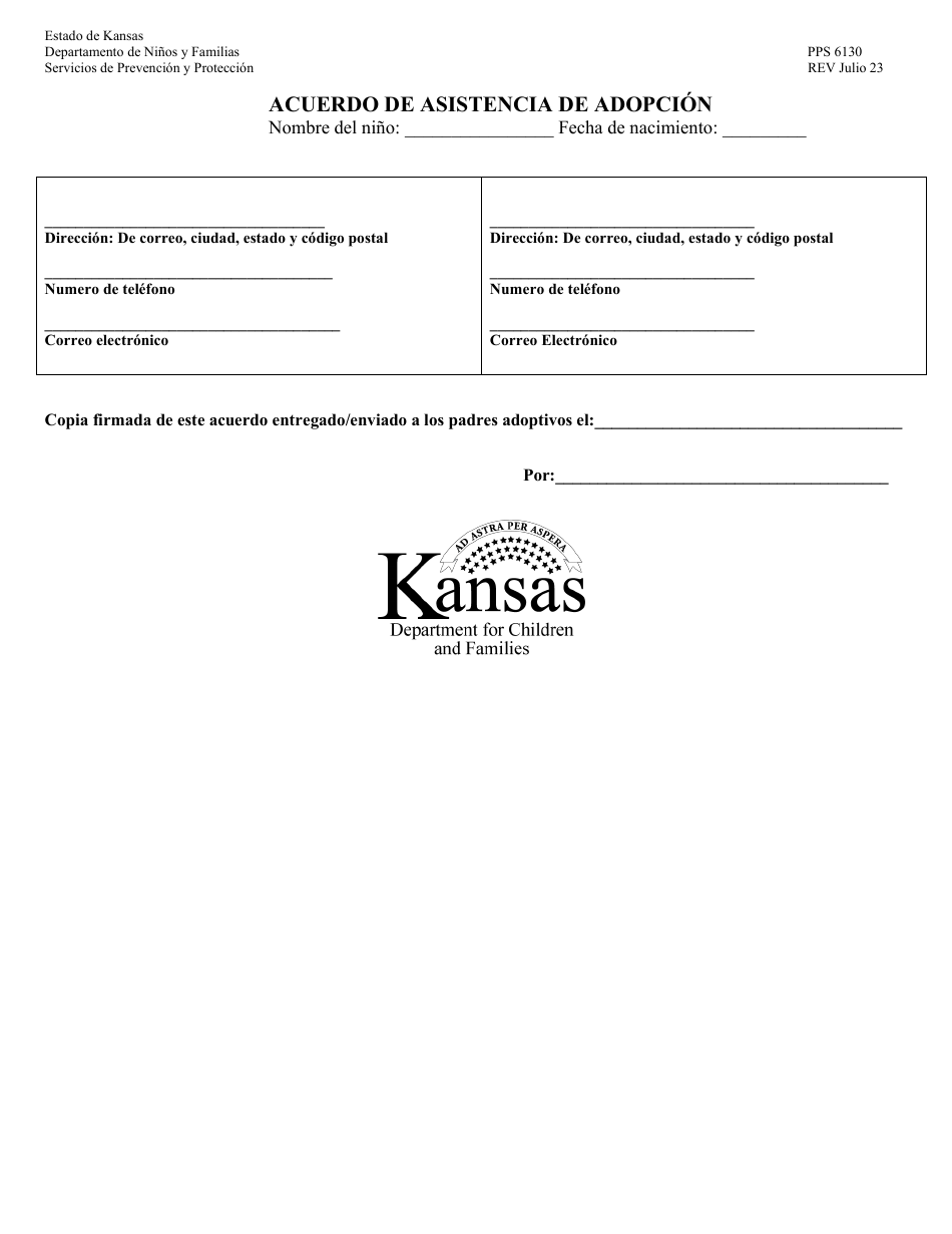 Formulario PPS6130 Acuerdo De Asistencia De Adopcion - Kansas (Spanish), Page 4